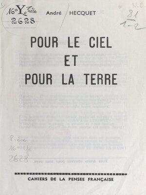 cover image of Pour le ciel et pour la terre